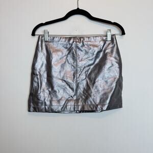Hollister metallic faux leather mini skirt gunmetal SM rave festival grunge